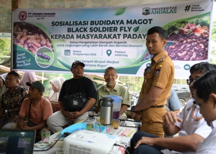 Sosialisasi dan pelatihan budidaya maggot BSF bagi masyarakat Padayo, Kelurahan Indarung, Kecamatan Lubuk Kilangan, Kota Padang, Selasa (15/9/2026)