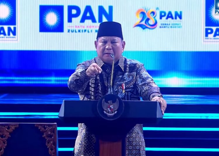 Presiden Prabowo Subianto menghadiri HUT ke-28 Partai Amanat Nasional (PAN) di Jakarta Convention Center (JCC), Jumat (18/9/2026). Foto: Tangkapan layar YouTube PAN TV.