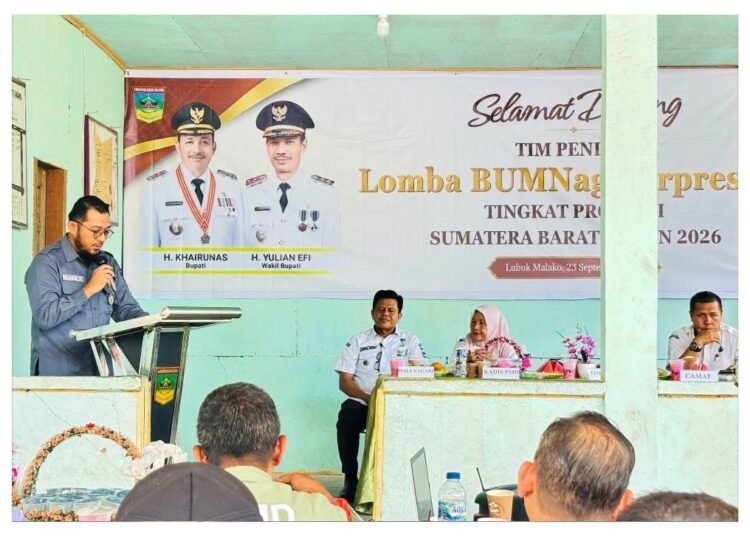 Tim penilai Lomba BUMNag Berprestasi Tingkat Provinsi Sumatera Barat 2026 melakukan verifikasi dan penilaian lapangan di BUMNag Madani, Nagari Lubuk Malako, Kecamatan Sangir Jujuan, Solok Selatan, Rabu (23/9/2026).