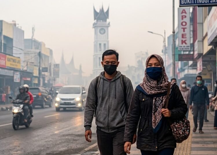 Ilustrasi pejalan kaki memakai masker. Foto: Ilustrasi AI