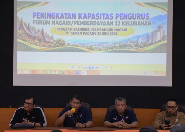 PT Semen Padang menggelar pelatihan peningkatan kapasitas pengurus Forum Nagari dan Forum Pemberdayaan Masyarakat untuk memperkuat tata kelola Program Basinergi Mambangun Nagari (BMN) di Kota Padang, 22–23 Oktober 2026.